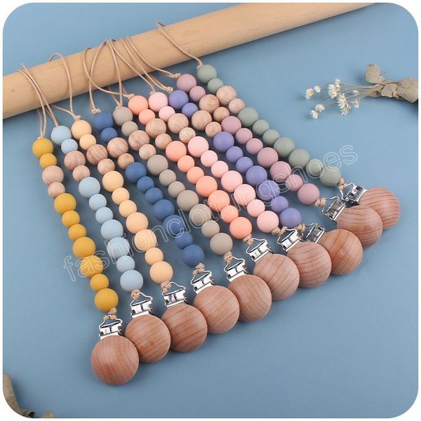 

silicone baby anti-drop chain wood pacifier clips infant nipple appease soother chain dummy holder