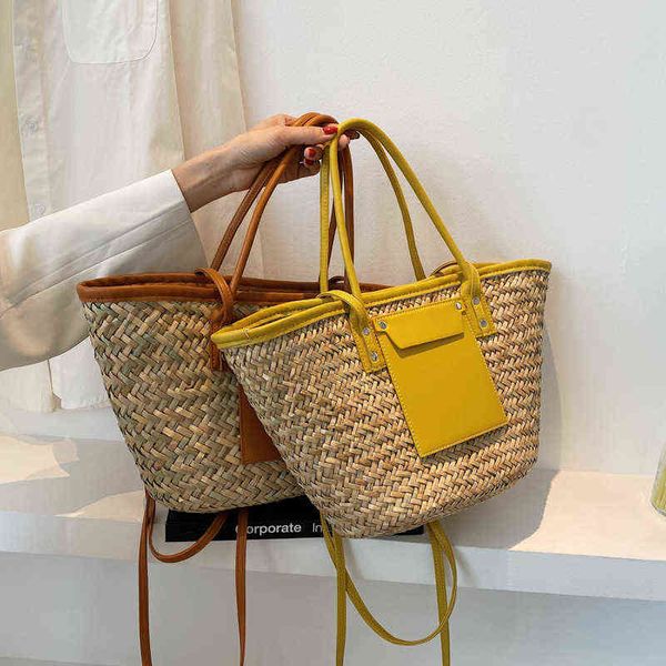 

evening bag 2022 summer handmade bags women new large capacity straw woven basket bolsa tote handle handbags lady beach hand 220329