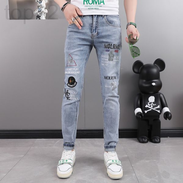 

men's jeans designer embroidered jeans men's 2022 spring and summer new high-end light luxury elastic slim fit young pants xrwd, Blue