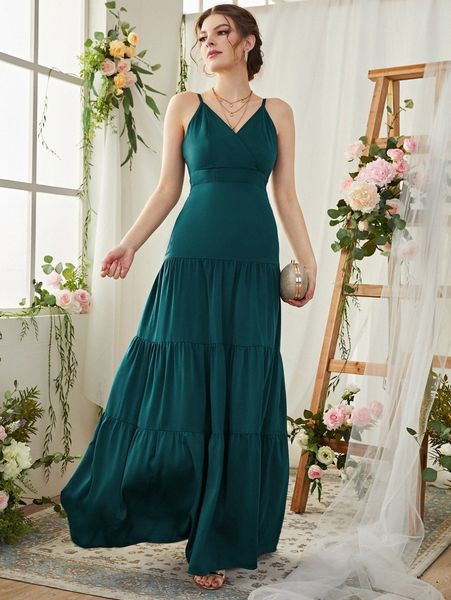 

surplice ruffle hem maxi cami dress v80x#, Black;gray