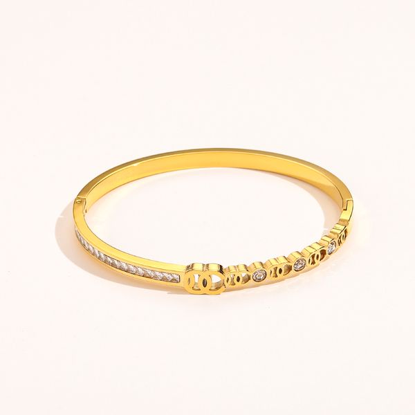 

designer branded fashion style bracelets women bangle luxury designer jewelry crystal 18k gold plated stainless steel lovers gift bangles me, Black