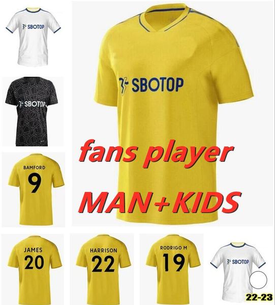

leeds 22 23 soccer jersey 2022 2023 t roberts hernandez costa poveda james bamford raphinha phillips poveda football shirt men kids kits lee, Black;yellow