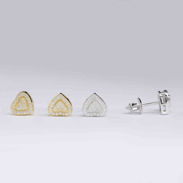 

ins2021 men's and women's heart-shaped hip-hop vvss925 sterling silver earrings with mossan earrings, Golden