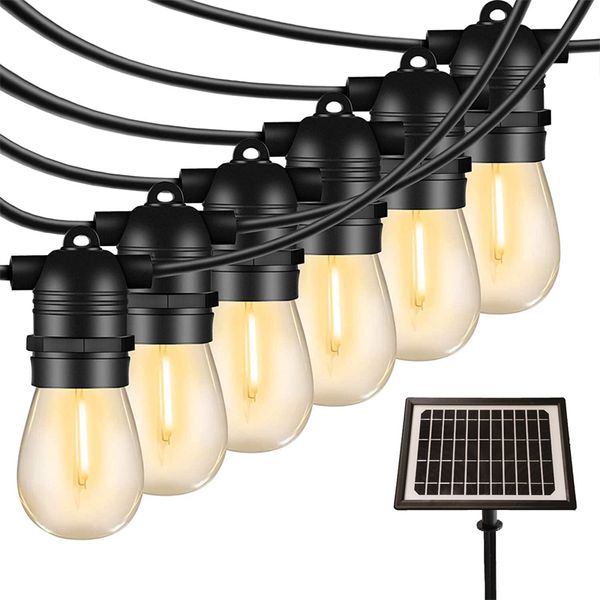 Luzes solares de cordas solares à prova de batedora ao ar livre vintage Edison Bulbs 4 Modos Luz de pátio à prova d'água para o quintal Patio Porch Cafe