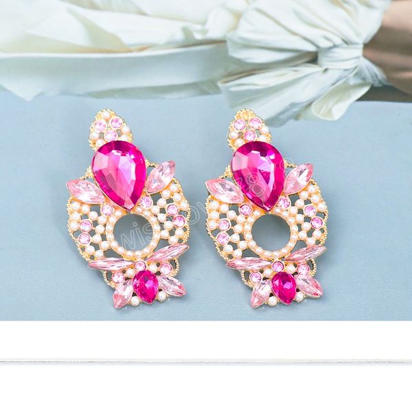 

pink crystal hollow dangle earrings high-quality vintage earrings jewelry accessories for women wholesale party gift, Silver