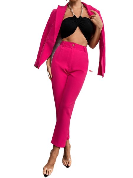 

1pc high waisted cropped tailored pants q72v#, White;black