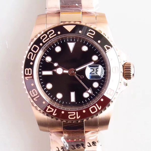 

st9 steel 40mm automatic black dial watch high grade men wristwatches mens watches with rose everose gold stainless steel bracelet luminous, Slivery;brown