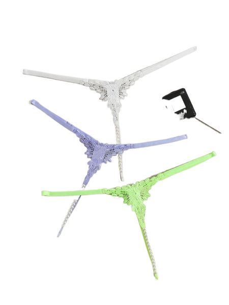 

3pcs contrast guipure lace pearl beaded thong l3ok#, Black;red