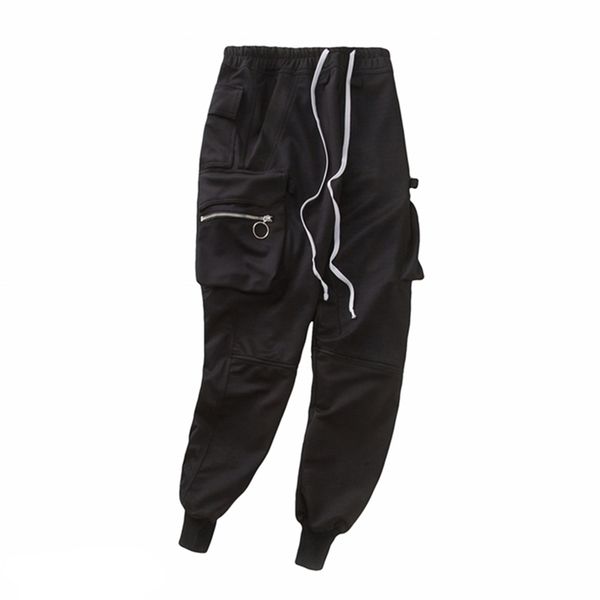 

zhuzunzhe arrival cotton full length hip hop men ribbon hole casual overalls us size pants lj201221, Black