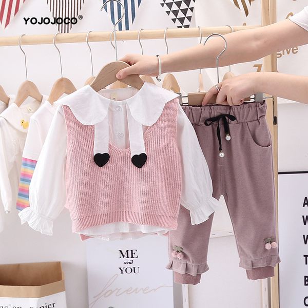 

baby girl clothes spring and autumn knitted sweater suit love shirt + vest trousers three-piece 220315, White