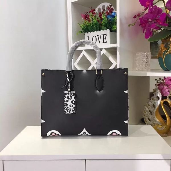 

tote bag handbag luxury designer bags metallic leather trim shoulder bagclassic fabric lined wallets high capacity print lady shopping bag f, Black;red