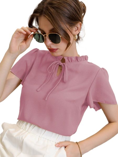 

tie neck puff sleeve blouse g95c#, White