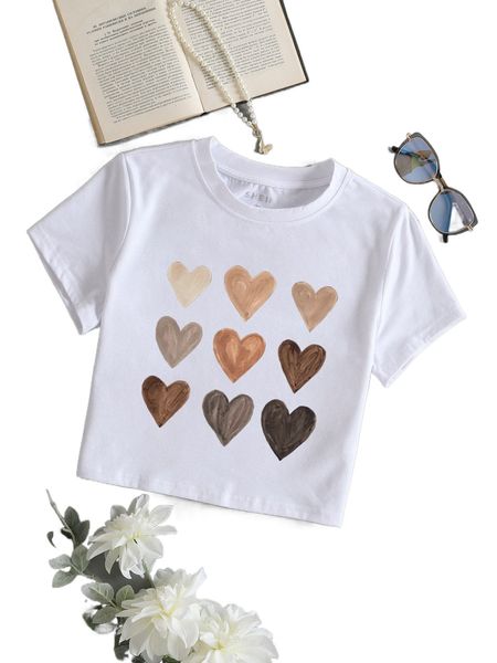 

heart print crop tee e3y1#, White