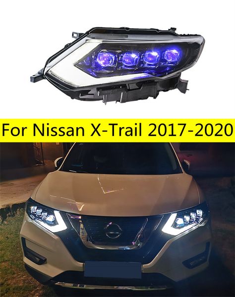 Полная светодиодная фара для светодиодных фар Nissan X-Trail 20 17-20 20 Синий сигнал вывода DRL High Beam.