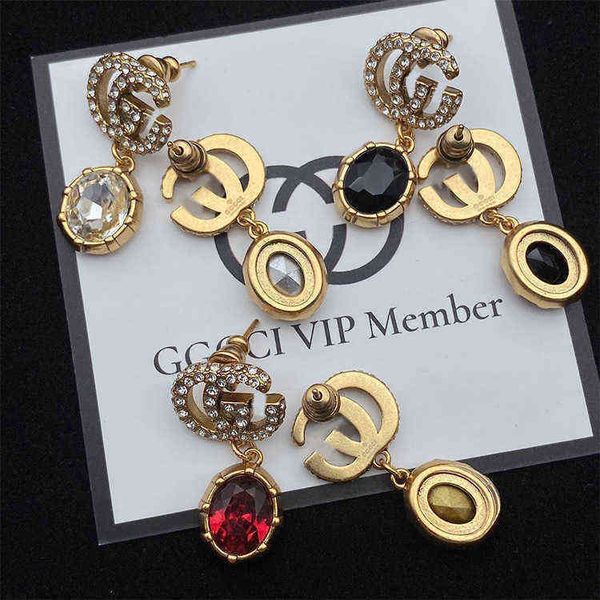 

factory outlet letter multiple classic brass temperament women's earrings, Golden