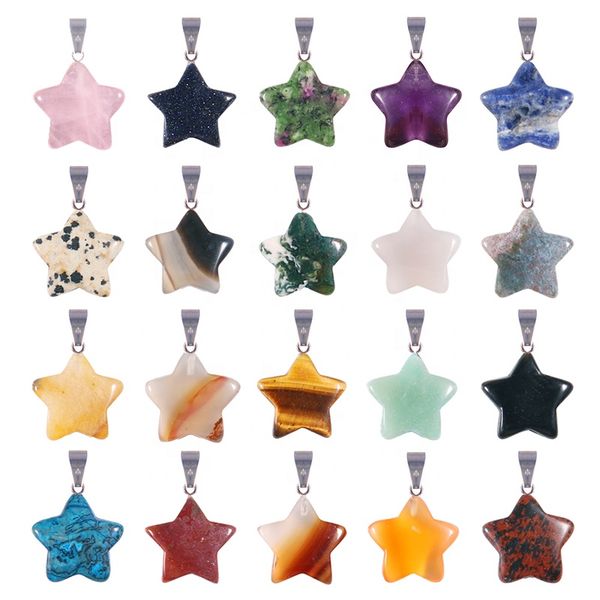 

small customized natural crystal quartz carved star charms stone pendant for diy jewelry making necklace, Bronze;silver