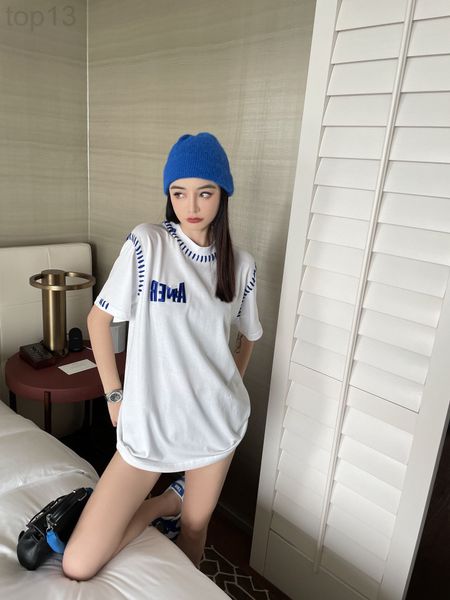 

women's t-shirt designer ae letter embroidery short sleeve t-shirt women's 2021 spring and summer new hand thread design casual lo, White