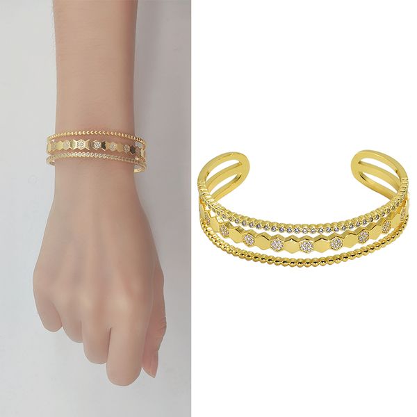 

bangles & bracelet for women luxury classic brand copper adjustable crystals pulseiras punk cuff fashion open cubic zirconia accessories gol, Golden;silver
