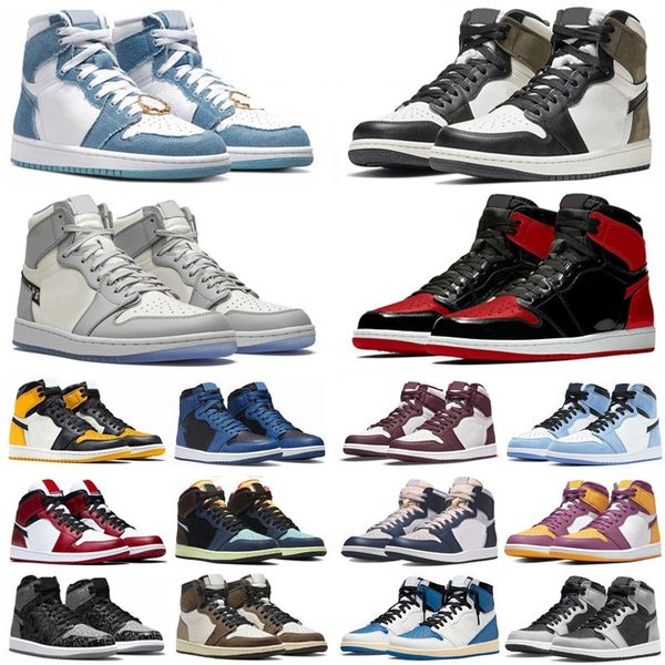 

jumpman 1 1s mens basketball shoes sneakers rebellionaire bred patent royal dark mocha marina blue bubble gum shadow men women trainers spor, Black