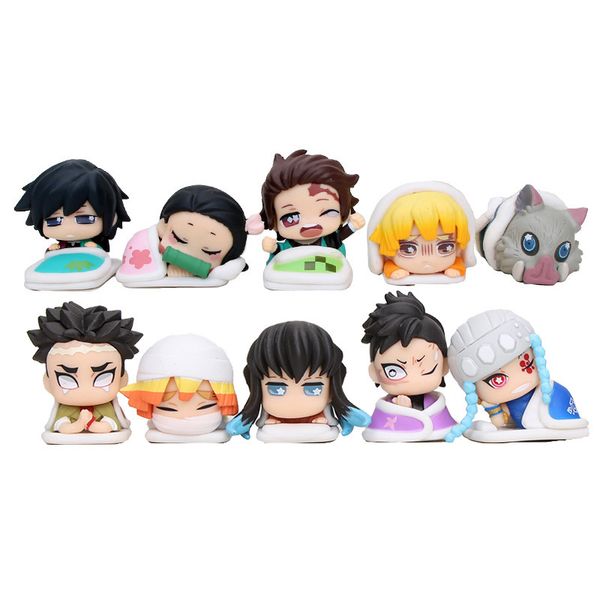 

5pcs 3cm demon slayer kimetsu no yaiba kamado tanjirou nezuko zenitsu giyuu inosuke sleeping action figure model toy christmas 220602