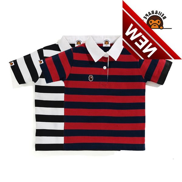 

beii & bap summer new fashion brand parent-child children's wear striped short sleeve ape man embroidered polo t-shirt, White;black