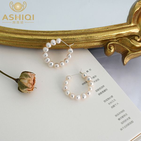 

natural freshwater pearl baroque circle hoop earrings 925 sterling silver fashion korean jewelry for women trendy 220718, Golden