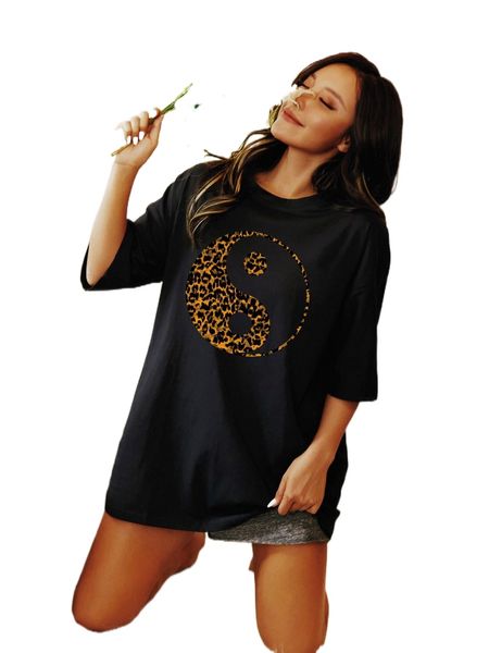 

l.eopard yin & yang print o.versized tee k5gd#, White