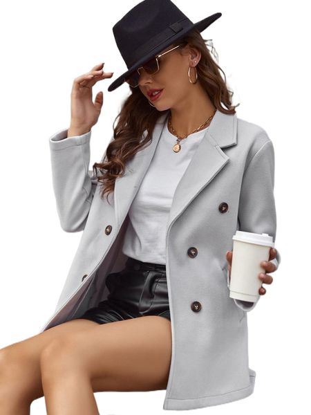 

double-breasted lapel neck overcoat 55ea#, Black
