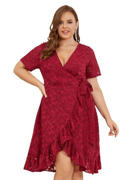 

plus jacquard ruffle trim tie side wrap bridesmaid dress 51xi#, Black