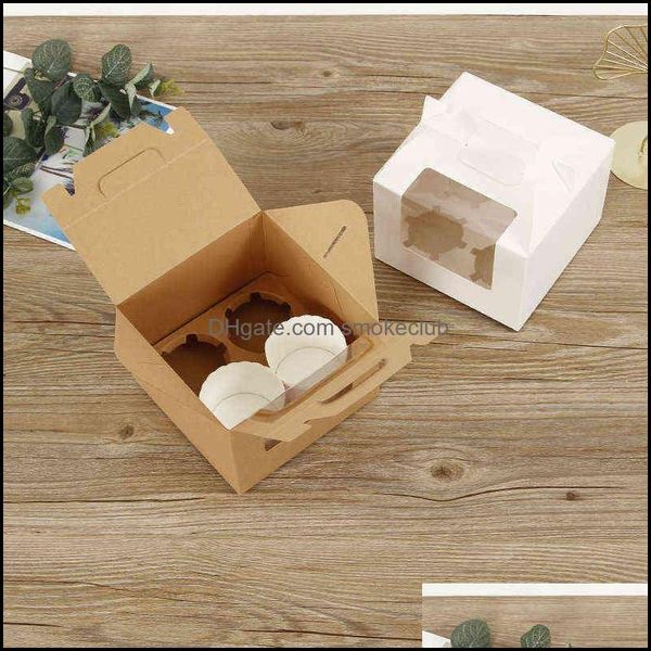 Pet Baking Gift Box Kraft Paper Window Cupcake Packaging Muffin Cup Portable Cake Dessert 10Pcs Cx220125 Drop Delivery 2021 Bread Boxes Kitc