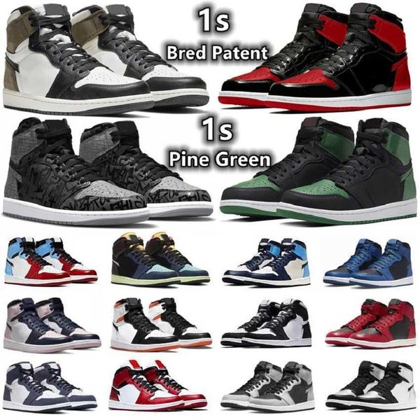 

1 1s mens basketball shoes sneakers grey fog yellow toe rebellionaire bred patent dark mocha marina blue bubble gum obsidian shadow men, Black