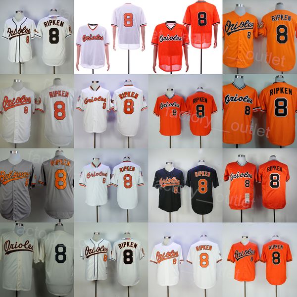 

throwback baseball 8 cal ripken jersey 1954 1970 1982 1989 2001 vintage black orange white beige grey team color all stitched retro pullover, Blue;black