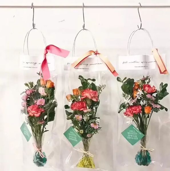 Tragbare Blumenverpackungstasche, transparent, transparent, PVC, Rose, Floristenverpackung, Geschenktüte, kreative Griffbox, Heimdekoration