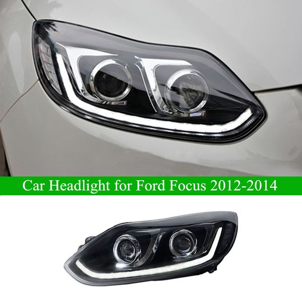 LED-Tagfahrlicht für Ford Focus Autoscheinwerferbaugruppe 2012–2014, dynamischer Blinker, Dual-Beam-Linse, Autolampen