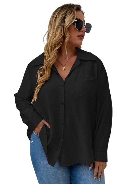 

plus pocket front solid shirt p02k#, Black