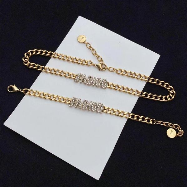 

fashion jewelry online new bronze diamond inlaid necklace high version letter bracelet women's suit, Black