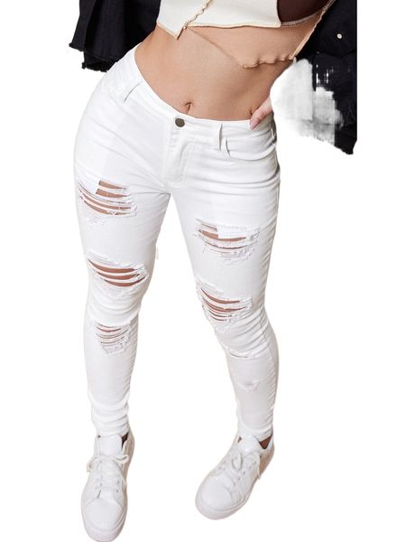 

slant pocket ripped skinny jeans 64k2#, Blue