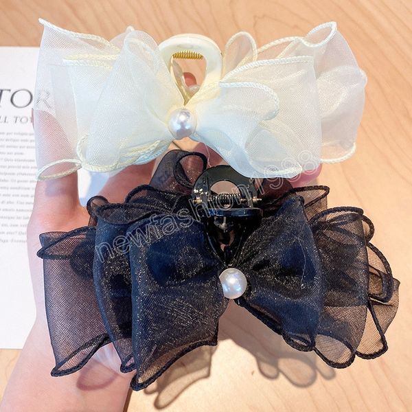 Coreano fiocco di tulle perla artiglio dei capelli alla moda semplice fermaglio per capelli barrette copricapo per le donne accessori per capelli impugnatura per capelli