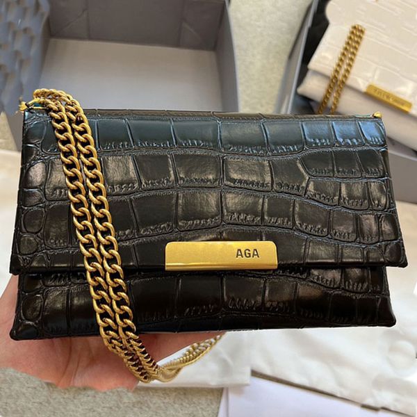 

chains flap shoulder bags alligator clutch bags women handbag purse genuine leather fashion letters hasp hardware large capacity pochettes p
