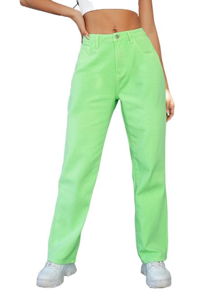 

high waisted solid zip fly jeans b0eq#, Blue