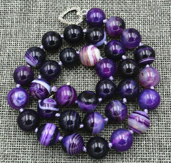 

12mm natural purple onyx agate gemstone beads necklace 18&quot, Silver