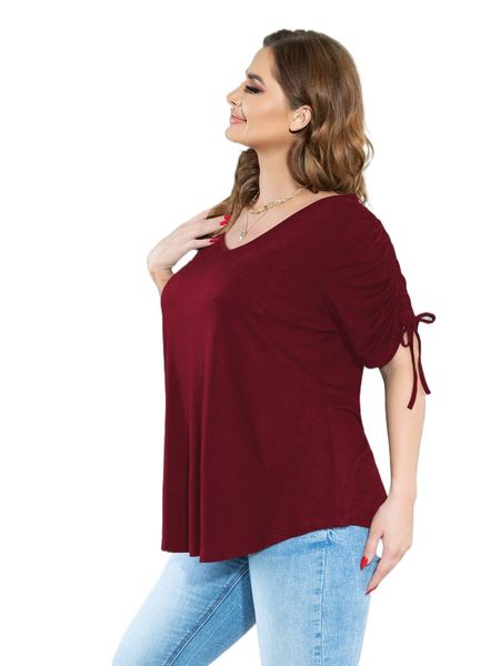 

aamilife plus drawstring sleeve patched pocket tee t8ln#, Black