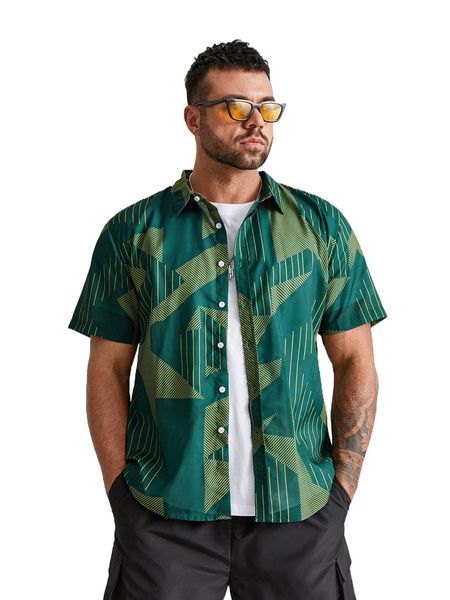 

extended sizes men stripe & geo print shirt j51j#, White;black