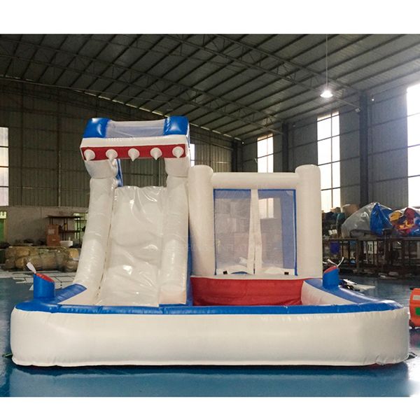 

custom commercial inflatable shark water slide with pool animal kids jumper bounce house combo bouncy castle for amusement park