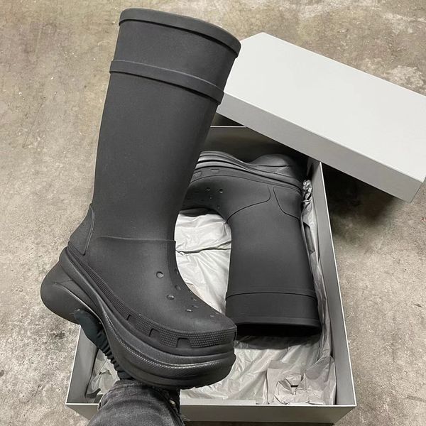 

22ss luxury design 20 high platform rain boots big head thick bottom nonslip ankle boots jelly color allmatch long croc boot ou, Black;red