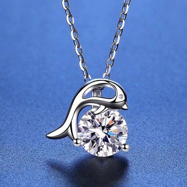 

trendy pendant necklaces 925 sterling silver 1ct d color vvs1 moissanite dolphin necklace for women plated white gold gra diamond giftpendan