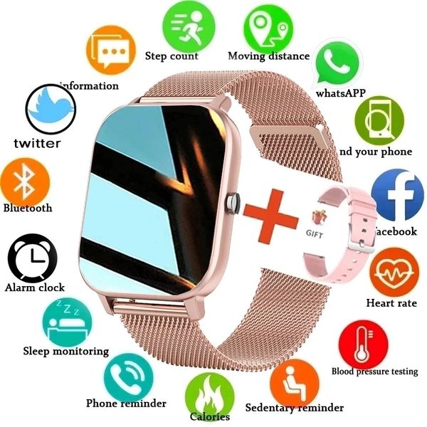 Smart Watch Homens Mulheres Bluetooth Chamada SmartWatch Homem Esporte Fitness Tracker impermeável LED Tela de toque completo para Android IOS com caixa de varejo