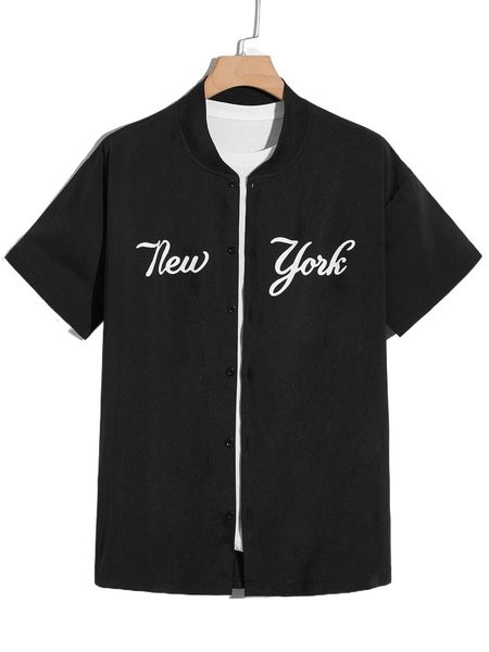 

men letter graphic button up shirt without tee 367m#, White;black