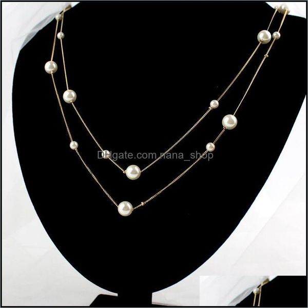 

chokers necklaces pendants jewelry 2021 simated pearl double layers necklace anti-allergy gold color statement platechain abn3, Golden;silver