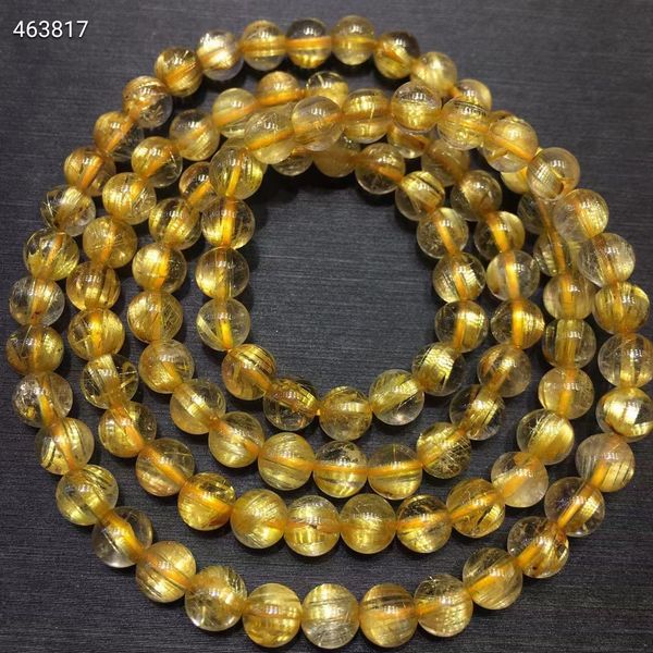 

natural gold rutilated quartz crystal 3 laps bracelet necklace woman men 6mm clear round beads jewelry brazil aaaaa, Silver